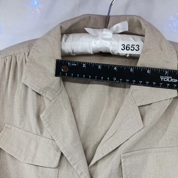 Tahari Linen Explorer Style Button-Up Dress SZ S Belt Pockets Midi Short Sleeve - Picture 11 of 16